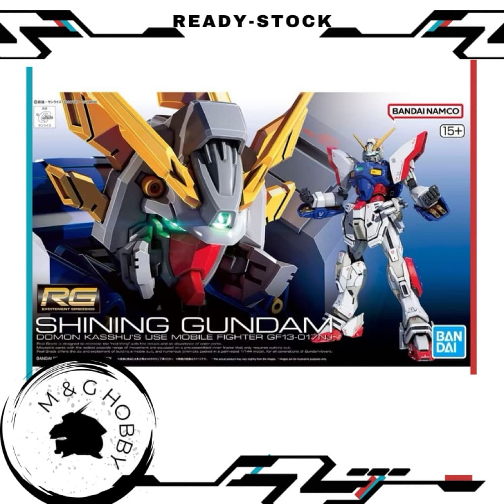 【 Ready Stock 】BANDAI RG 1/144 Shining Gundam Model Kits <万代 RG 1/144 闪光高达 机动武斗传G 多蒙卡修 拼装模型>