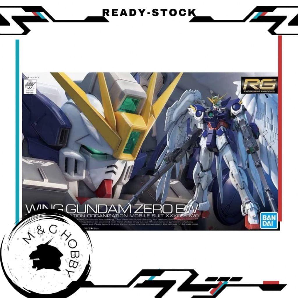 【 Ready Stock 】BANDAI RG 1/144 XXXG-00W0 Wing Gundam Zero EW Model Kit <万代 RG 1/144 天使飞翼零式高达EW 掉毛 拼装模型>